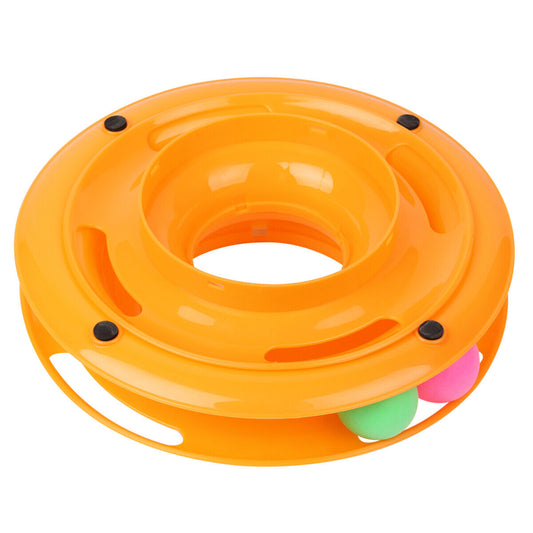 Pet Cat Toy Roller Crazy Ball Disk Triple Layer Turntable with Moving Balls