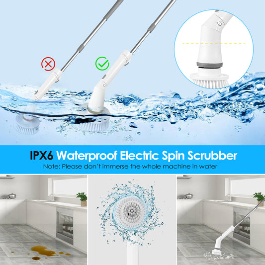 Electric Bathroom Brush, Spin Scrubber, Waterproof IPX7, 8 Brush.
